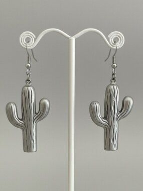 EGE Pewter Cactus Earrings Pierced Western Cowgirl